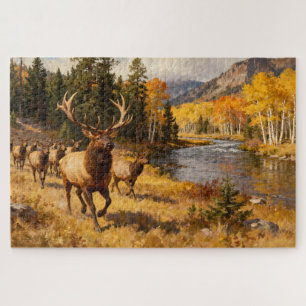 Elk Herd in Autumn Jigsaw Puzzle