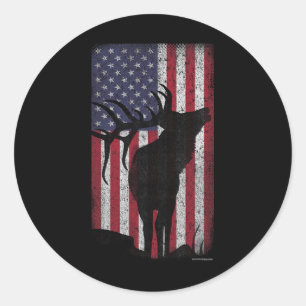 Elk Hunting Bugling Bull Us Flag - American Retro Classic Round Sticker