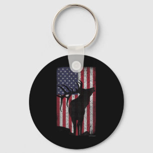Elk Hunting Bugling Bull Us Flag - American Retro Key Ring