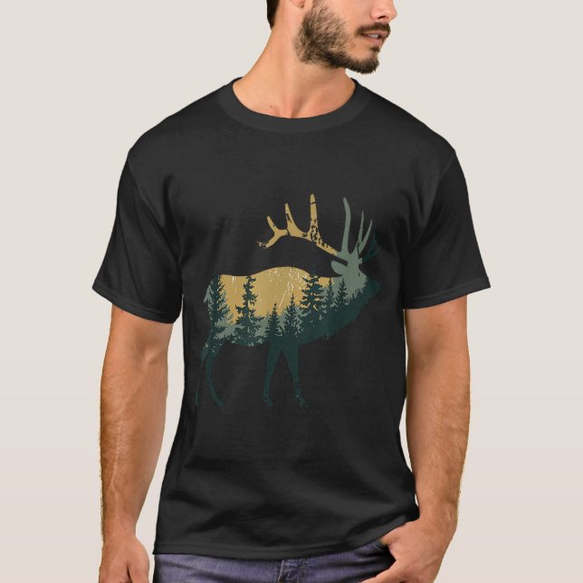 Elk Hunting Hiking Outdoor Camping Forest  T-Shirt (Front)