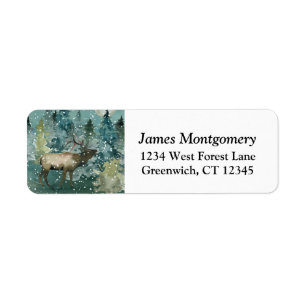 Elk in Forest Full Moon Snow Return Address Label