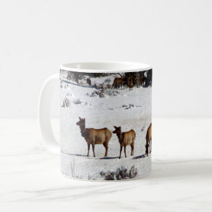 Elk in snow coffee mug