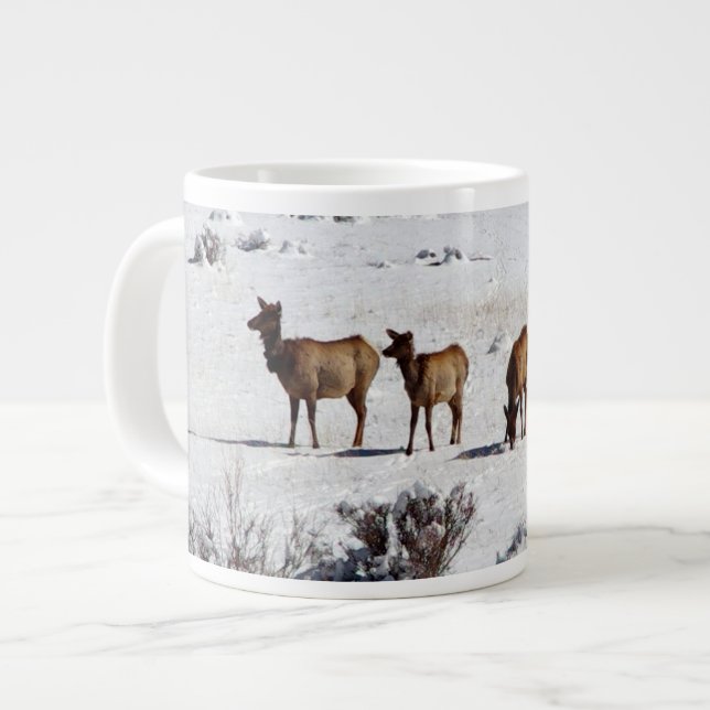 Elk in snow jumbo mug (Front Left)