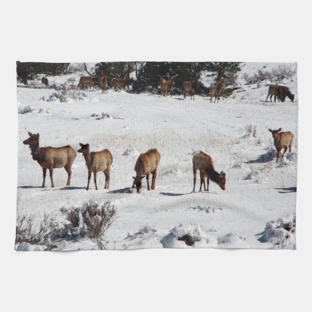 Elk in snow kitchen towel (Horizontal)