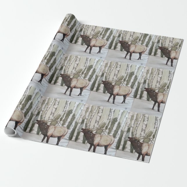 Elk in Snow Wrapping Paper (Unrolled)