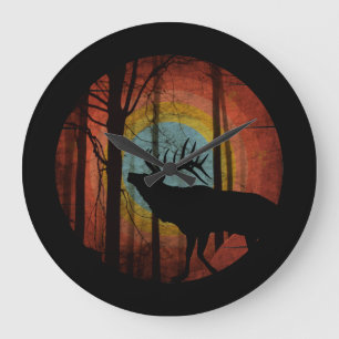ELK IN THE WOODS FOREST LARGE CLOCK