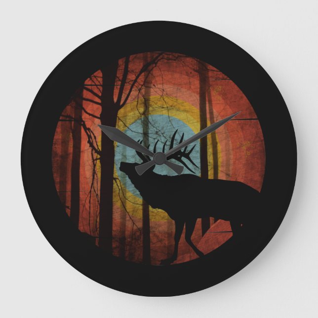 ELK IN THE WOODS FOREST LARGE CLOCK (Front)
