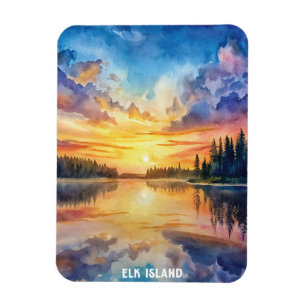 Elk Island National Park Watercolor Painting Magnet