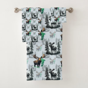 Elk Moose Antlers Deer Pattern Design Bath Towel Set