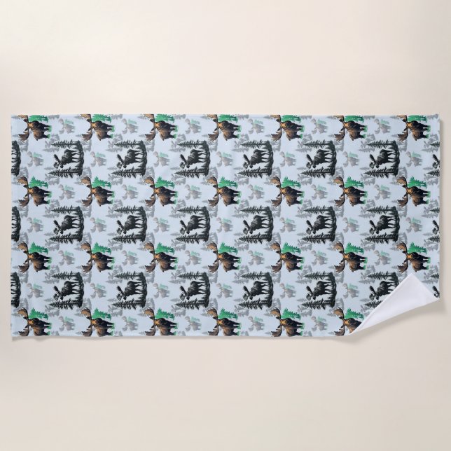 Elk Moose Antlers Deer Pattern Design  Beach Towel (Front)