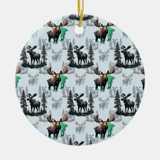 Elk Moose Antlers Deer Pattern Design  Ceramic Ornament (Front)
