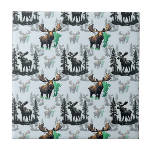 Elk Moose Antlers Deer Pattern Design Ceramic Tile