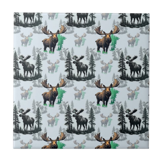 Elk Moose Antlers Deer Pattern Design  Ceramic Tile (Front)