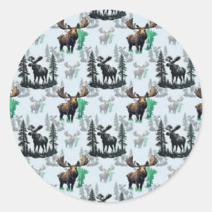 Elk Moose Antlers Deer Pattern Design  Classic Round Sticker