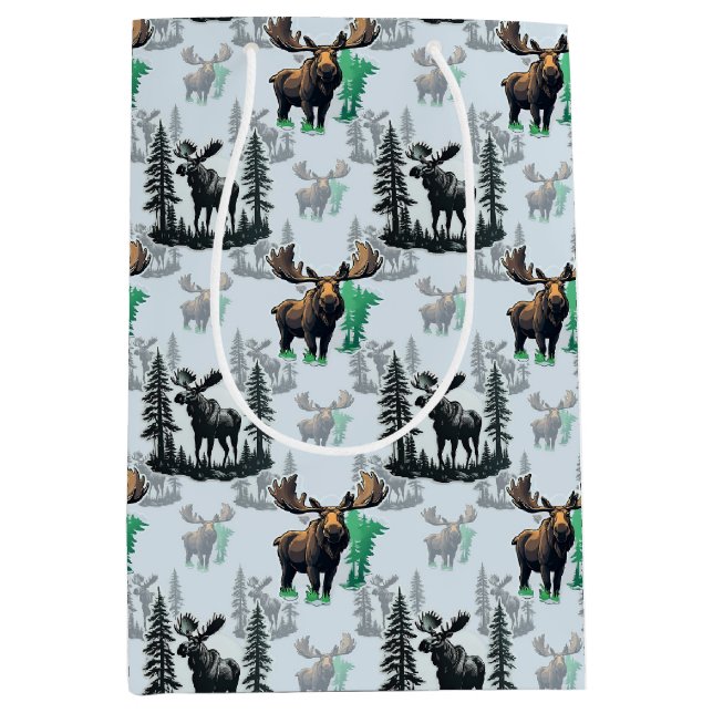 Elk Moose Antlers Deer Pattern Design  Medium Gift Bag (Front)