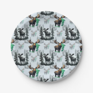 Elk Moose Antlers Deer Pattern Design Paper Plate