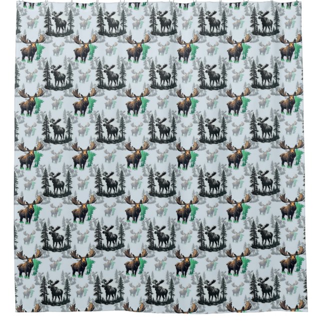 Elk Moose Antlers Deer Pattern Design  Shower Curtain (Front)