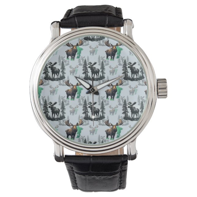 Elk Moose Antlers Deer Pattern Design  Watch (Front)