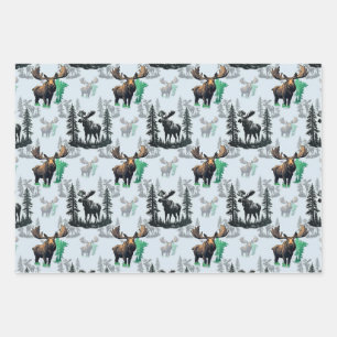 Elk Moose Antlers Deer Pattern Design Wrapping Paper Sheet