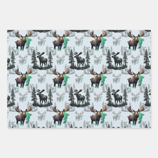 Elk Moose Antlers Deer Pattern Design  Wrapping Paper Sheet (Front)
