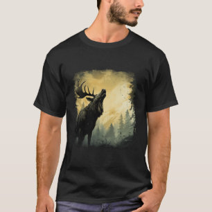 Elk Moose Howling In Forest With Pine Trees Deer P T-Shirt