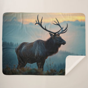 Elk on a Ridge at Dawn Sherpa Blanket
