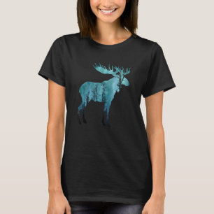 Elk Scandinavia Northern Lights Aurora Borealis T-Shirt