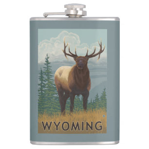 Elk SceneWyoming Hip Flask