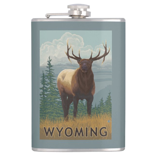 Elk SceneWyoming Hip Flask (Front)