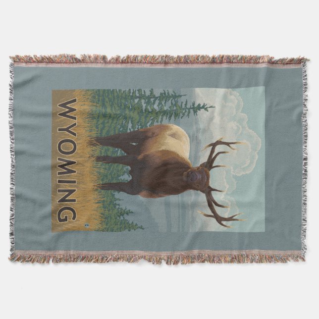 Elk SceneWyoming Throw Blanket (Front)