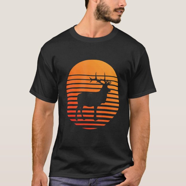 Elk Shadow Silhouette In Front Of A Sun T-Shirt (Front)