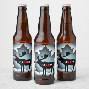 elk silhouette and maple leaf  beer bottle label