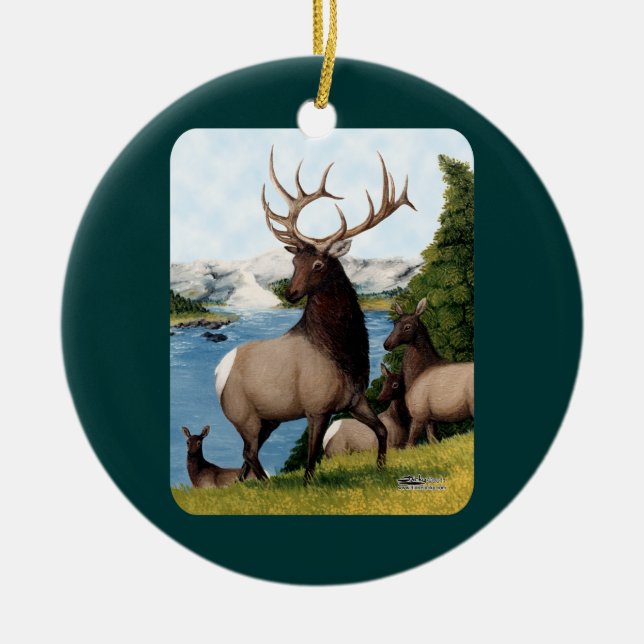 Elk Wapiti Ceramic Tree Decoration (Front)