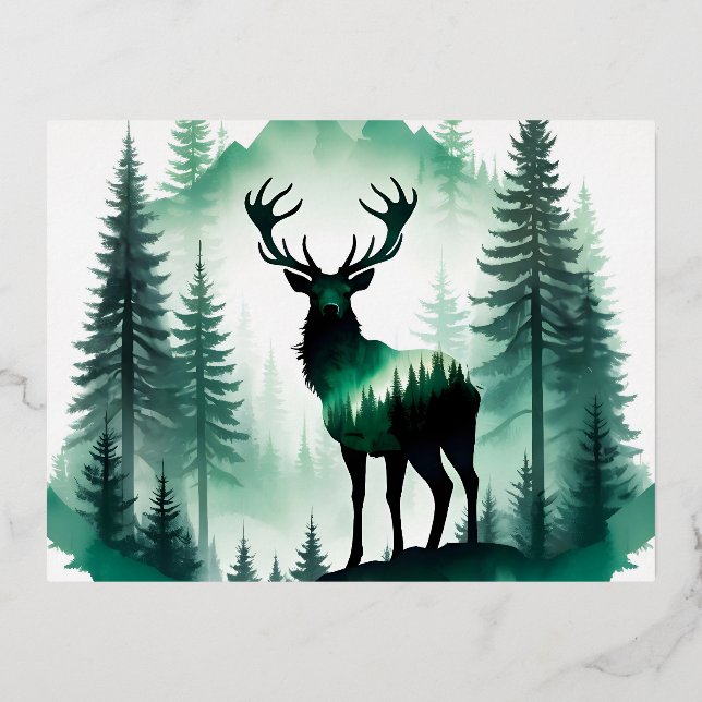Elk Wildlife Animal Nature Environment Forest Art Foil Holiday Postcard (Front)