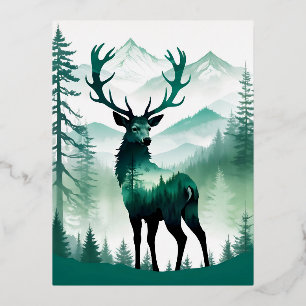 Elk Wildlife Animal Nature Environment Forest Art Foil Holiday Postcard