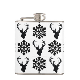 Elk with snow flake detail hip flask