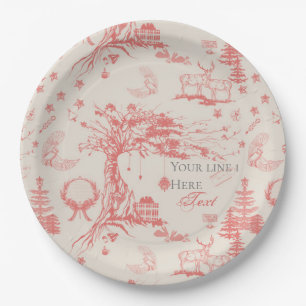 Elk Woods French Toile in Red with Personalisation Paper Plate