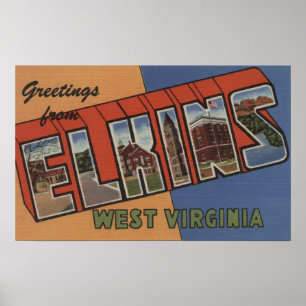 Elkins, West Virginia - Large Letter Scenes Poster