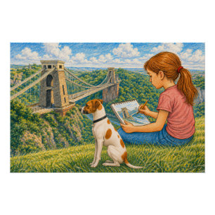 Ella and Bella Sketch Clifton Suspension Bridge Poster