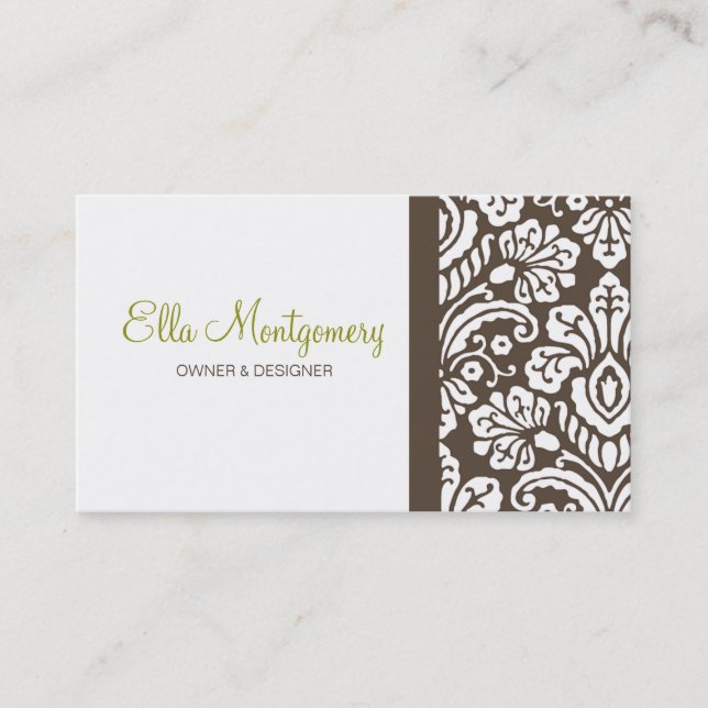 Ella Brown Damask Chic Business Card (Front)