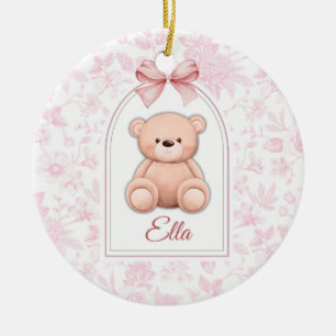 Ella Custom Pink Teddy Bear Nursery Design Ceramic Ornament