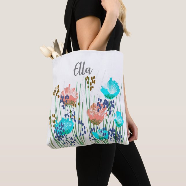 Ella Floral Monogram  Tote Bag (Close Up)