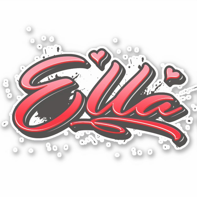 Ella red Heart Graffiti Sticker (Front)