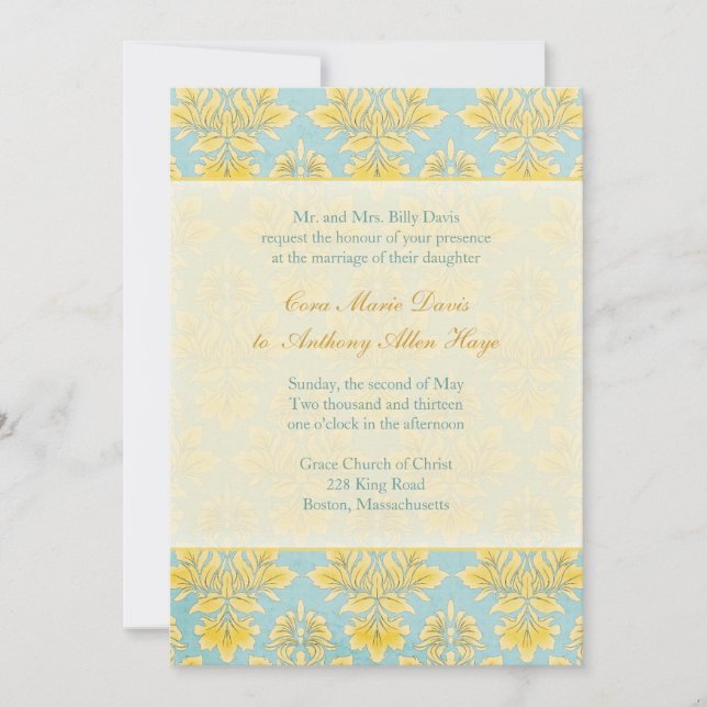 Elle Damask Light Blue Wedding initivation Invitation (Front)