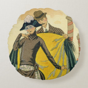Elle et Lui, 1921 (pochoir print) Round Cushion