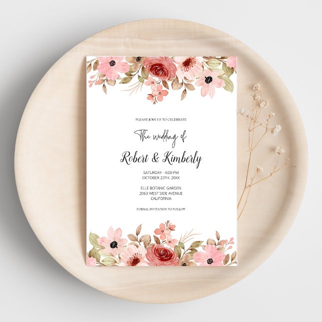 ELLE Pink Flower Elegant Wedding Invitation (Creator Uploaded)