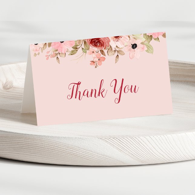 ELLE Pink Flower Elegant Wedding Thank You Card (Creator Uploaded)