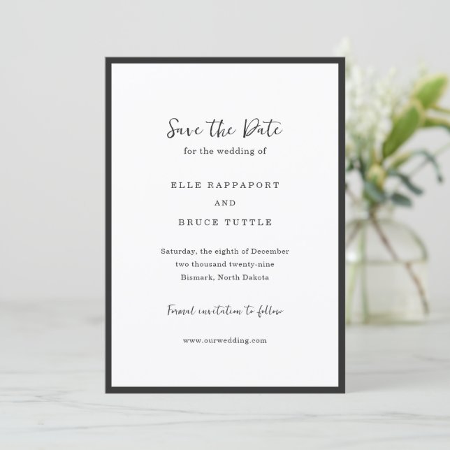 Elle Simple Modern Wedding Save The Date (Standing Front)