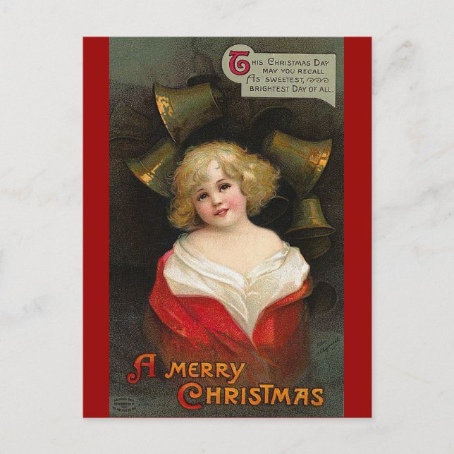 Ellen H. Clapsaddle - Christmas Girl with Bells Holiday Postcard (Front)