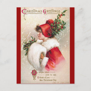 Ellen H. Clapsaddle - Christmas Woman in Red Holiday Postcard